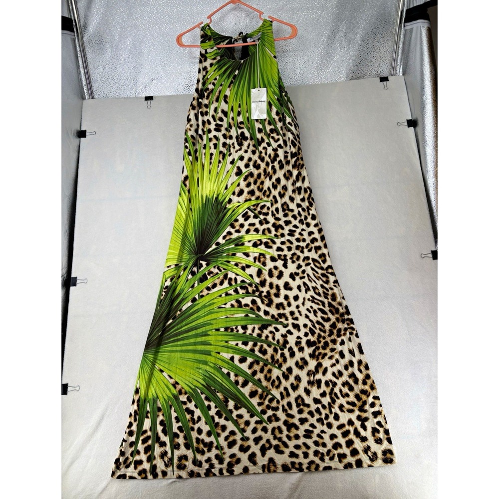 Tommy Bahama Paradisa Halter Maxi Dress Green Animal Tropical Print Women XL NWT